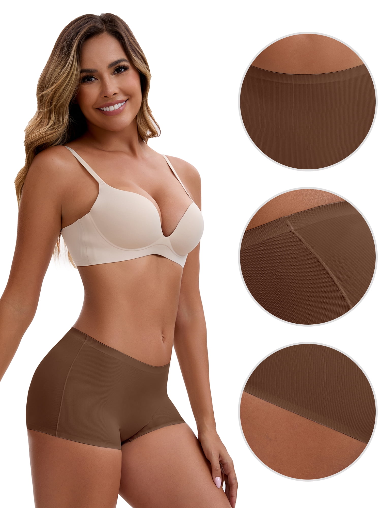 Unique Bargains Women's High Waist Seamless Ice Silk Breathable Boyshorts XL Dark Brown