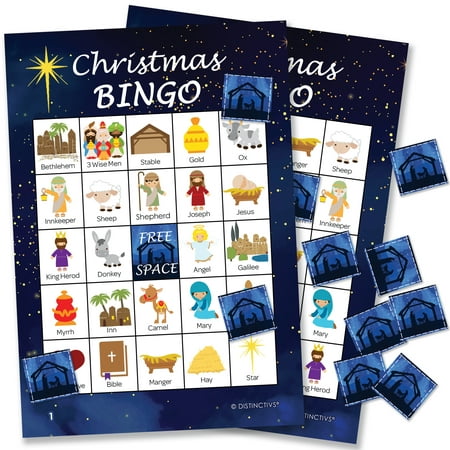 Religious Christmas Bingo for 24 Players - Bible Bingo Christian Christmas Party Game Supplies - 24 Bingo Cards with