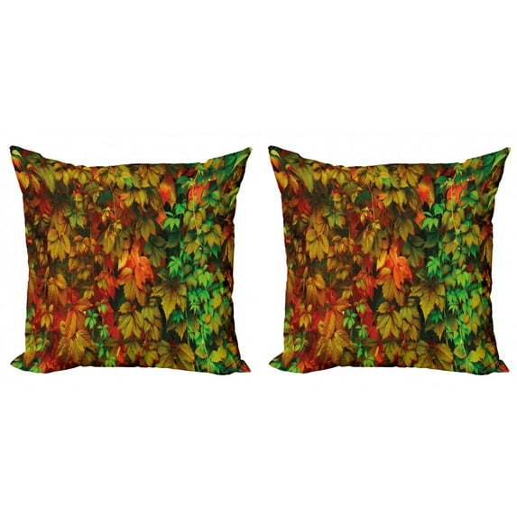 Ambesonne Fall Throw Pillow Cover 2 Pack, Colorful Leafage Vivid, 24", Multicolor