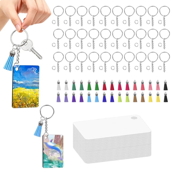 120-Pc Sublimation Keychain Making Kit - 30 Double-Sided Blanks, 30 Tassels & Key Rings