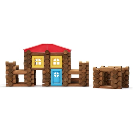 150 PCS Wooden Log Cabin Set Building House Toy for Toddlers, Classic Tinker Construction Kit with Colorful Wood Blocks for 3+ Years Old, Kid