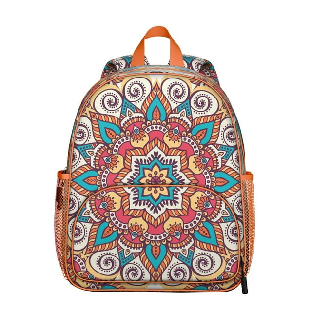 Symmetry Elements Students Backpack - Boho Chic Mandala Design with Mystic Spirituality and Balance Pattern, Durable Lightweight Oxford Fabric for Students