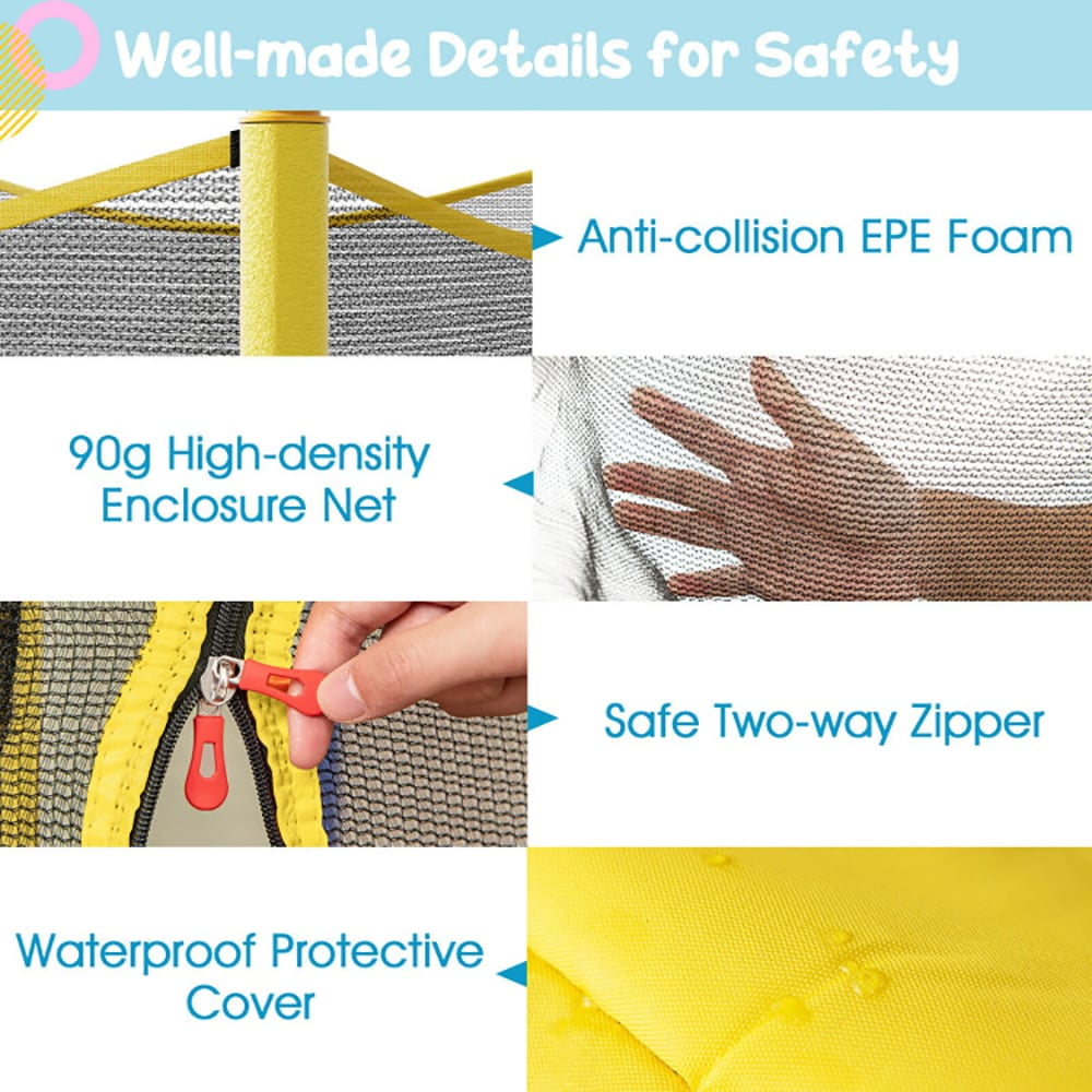 Yardi Yarda 48" Toddler Trampoline with Safety Enclosure Net-Yellow, Bounce Trampoline for Garden, Park