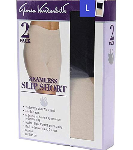 Details about   Gloria Vanderbilt 2 Pack Women's Seamless Shaping Slip Short Black/Nude  S,M,L 