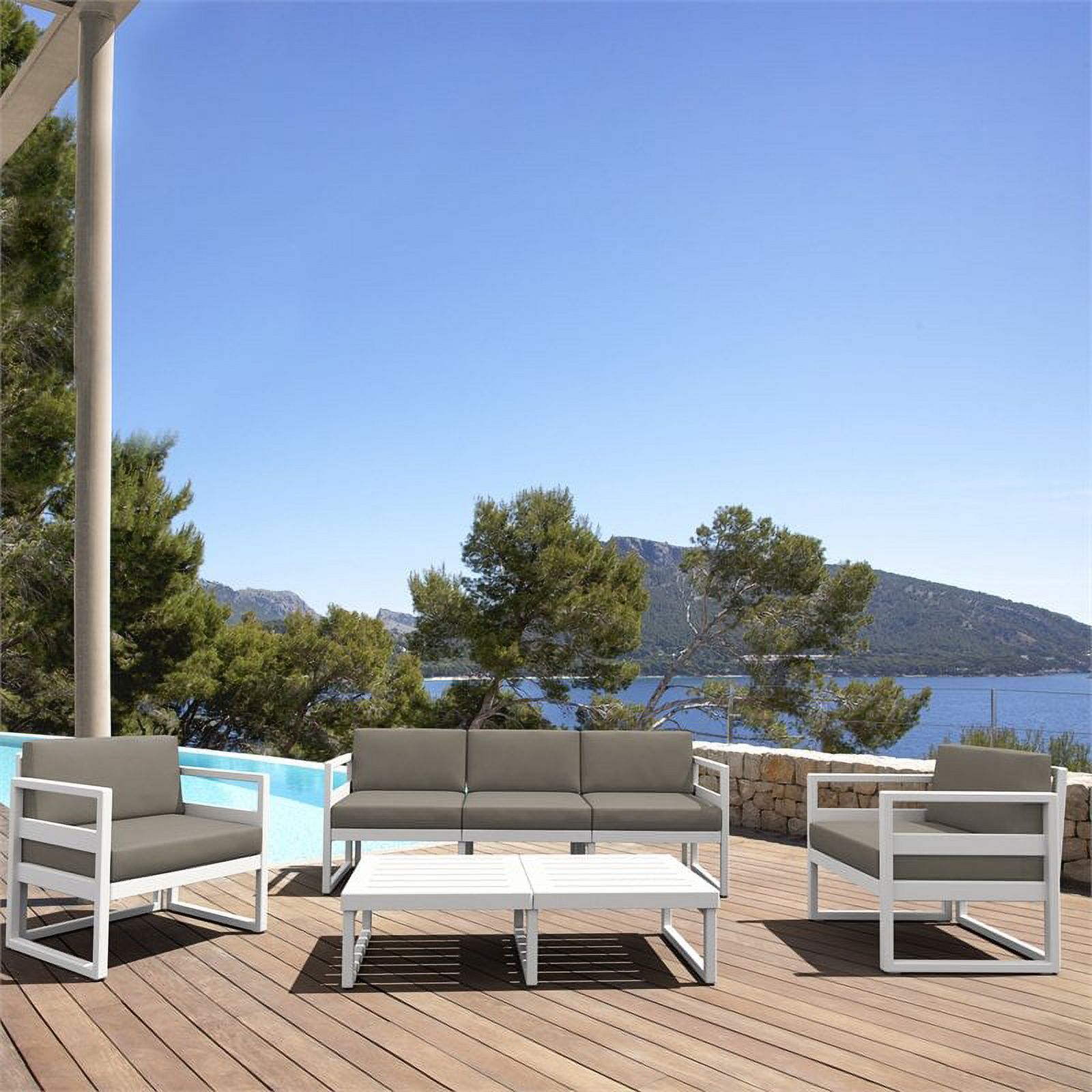 Mykonos 5 Person Lounge Set in White with Acrylic Fabric Taupe Cushions - image 2 of 3