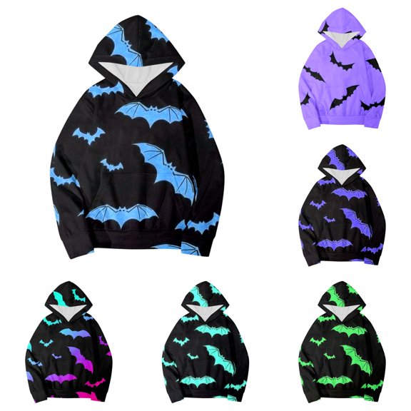 VOUZZA Hoodies for Girls Halloween Graphic Long Sleeve Pullover Sweatshirt, Casual Hooded Sweater Top for Boys and Girls, Classic Kids Pullover Sweater