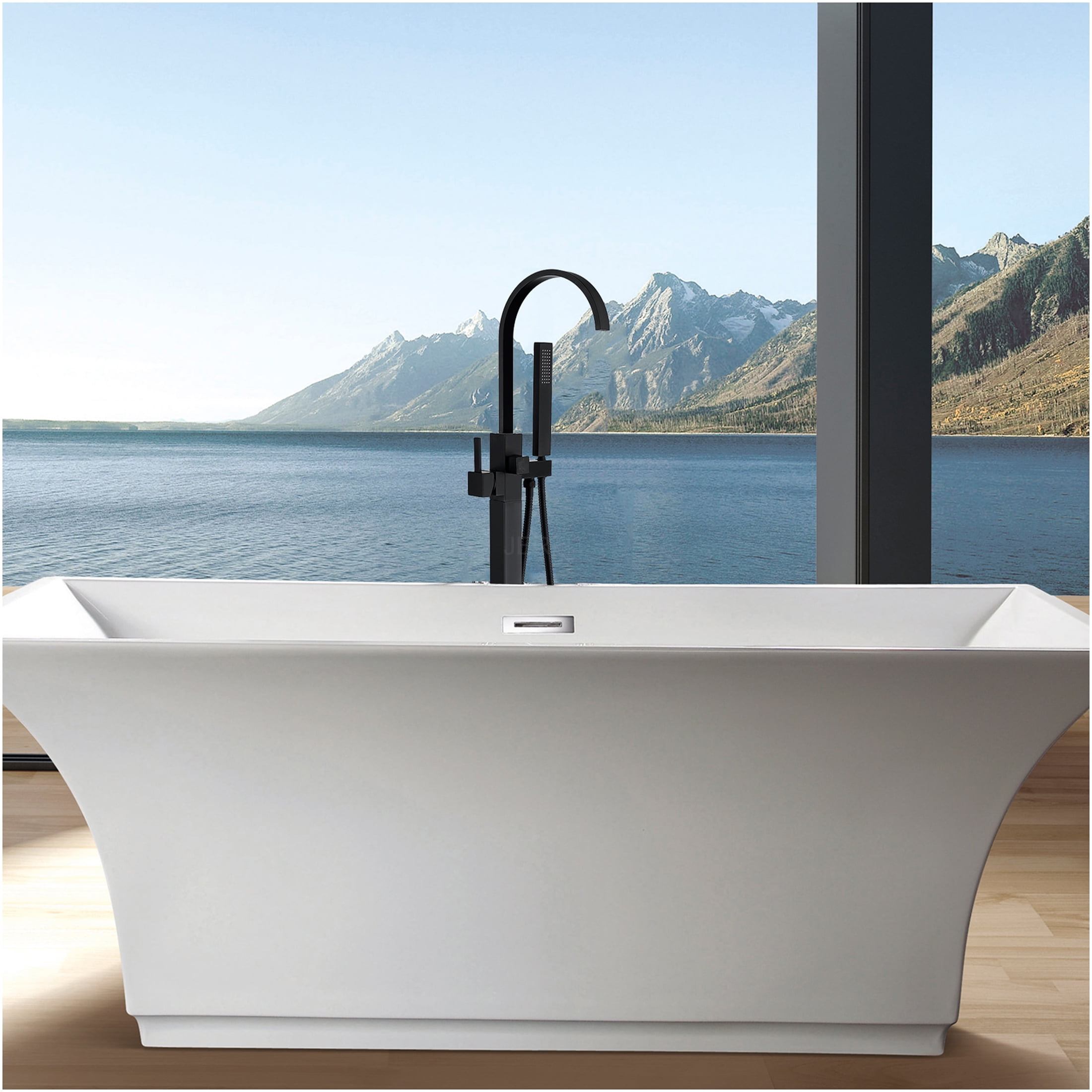 JERFIT Matte Black Freestanding Tub Filler with Hand Shower, 3.9 GPM Modern Bathtub Faucet