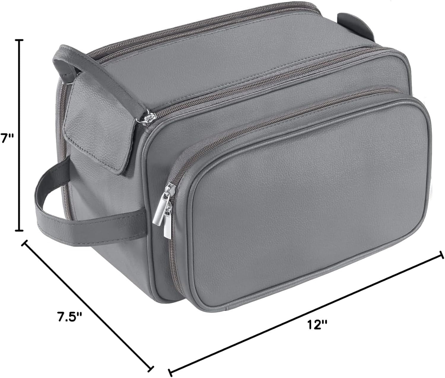 Large Capacity Toiletry Bag for Men, Leather Hanging Toiletry Organizer Cosmetics Makeup Bag, Gray