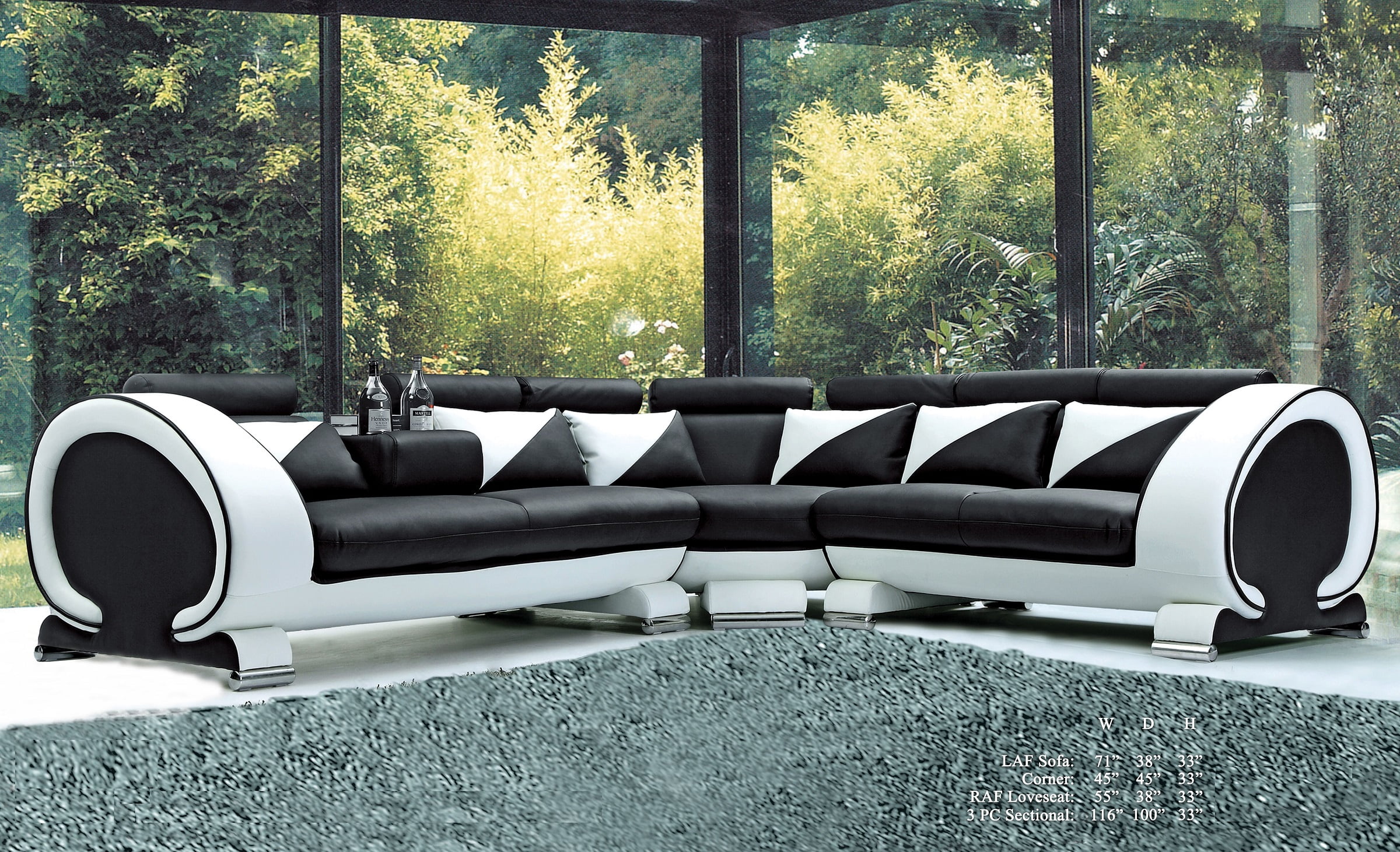 Classic Contemporary White And Black Bonded Leather Sectional Sofa Set ...