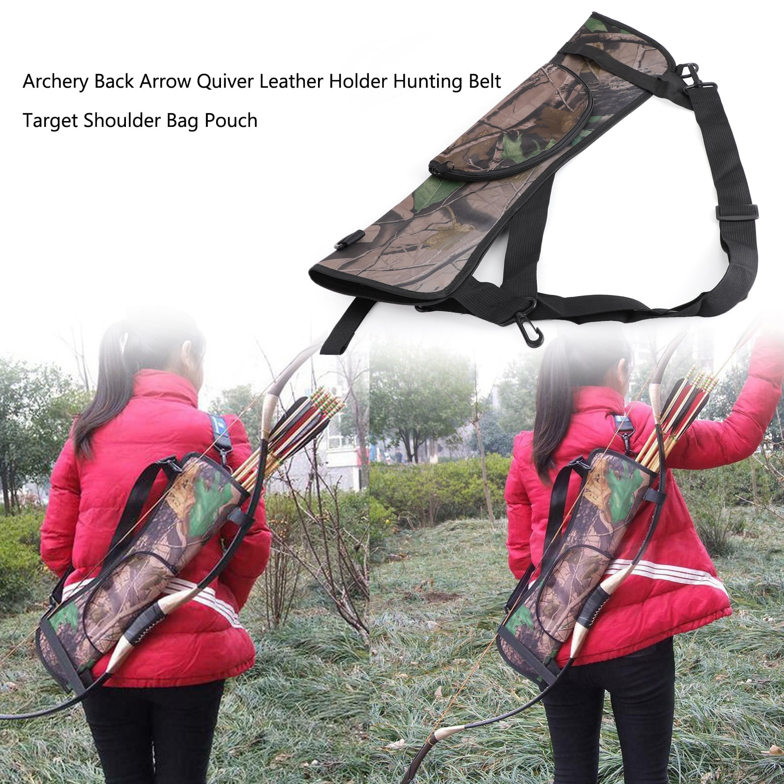 Leather Arrow Wasit Quiver 6 Arrows Carry Bag for Archery Hunting Black 