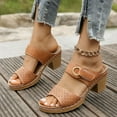 thumbnail image 6 of Womans Sandals Chunky Heel Open Toe Slip-on Round Toe Slides Slippers Comfortable Walking Beach Sandals for Women Dressy Summer 7, 6 of 9