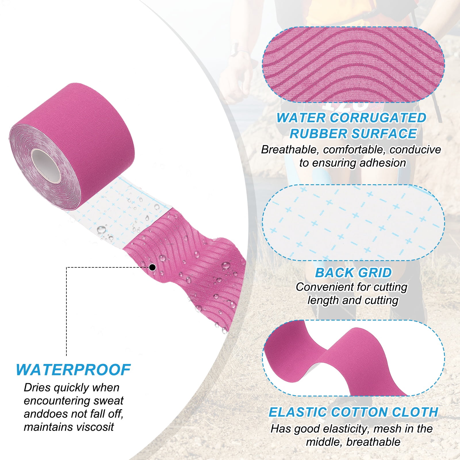 Uxcell Kinesiology Tape, Adhesive Cotton Sport Muscle Support Tapes Waterproof Elastic Tape for Knee Ankle Wrist Shoulder Rose Red