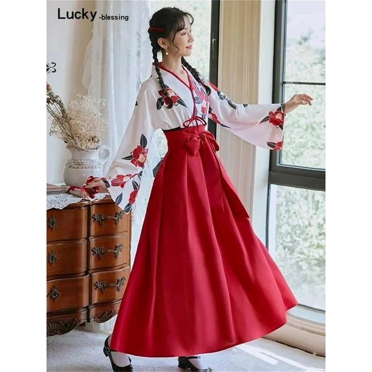 Kimono Sakura Girl Japanese Style Floral Print Vintage Dress Woman Costume  Haori Robe Set For Party Yukata Asian Cosplay Clothes - Walmart.com