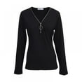 thumbnail image 3 of WBQ Womens Zip Henley Long Sleeve Tops Slim Fit Zipper T Shirt V Neck Ribbed Knit Blouse Tops, 3 of 9