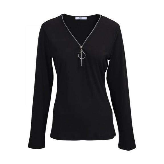 Womens Long Sleeve Top Slim Fit Zipper Tops Blouse Shirts