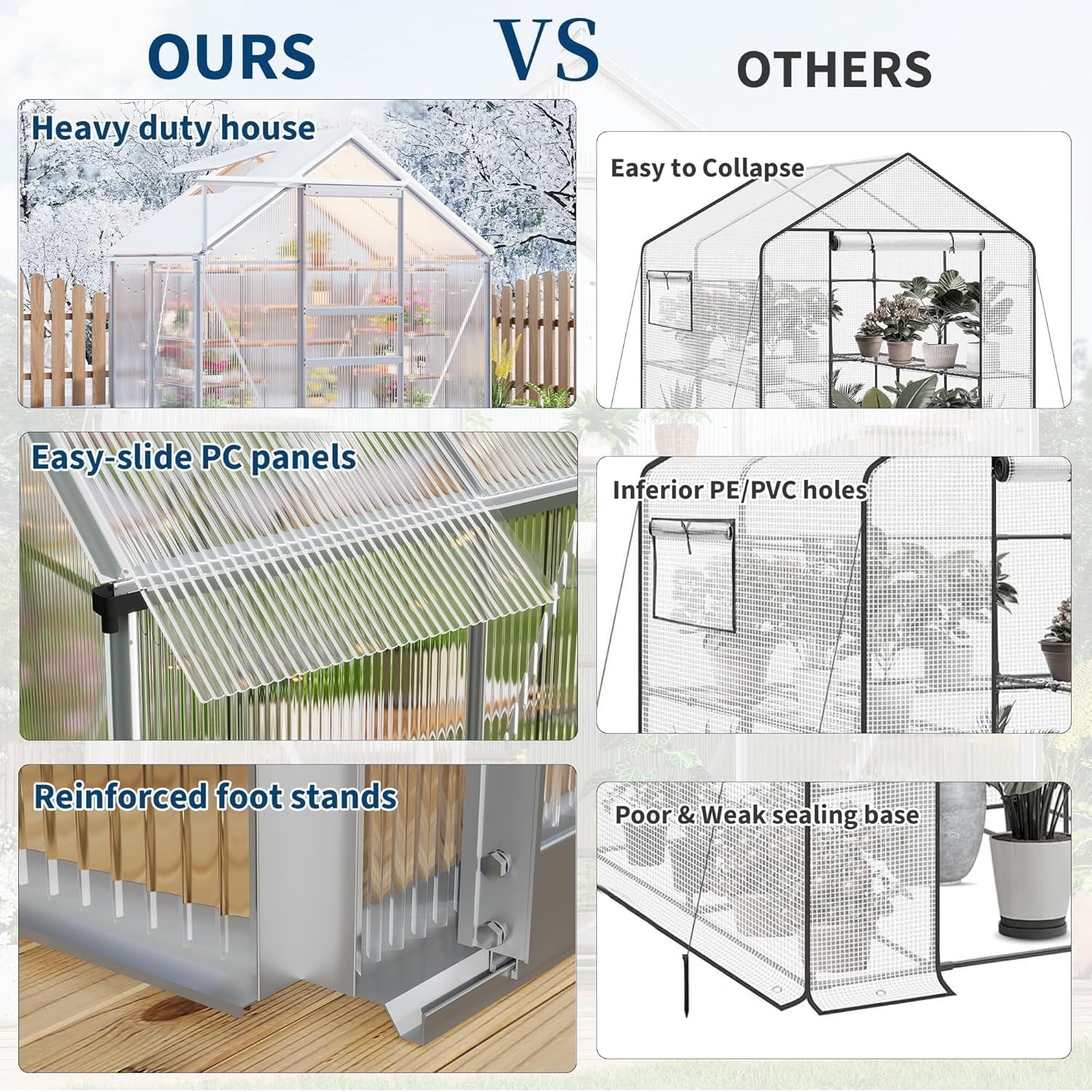 QinaQin 6 x 4 FT Outdoor Greenhouse,Polycarbonate Greenhouses with Aluminum Frame,Sliding Door,Adjustable Roof Vent for Backyard,Green Houses for Outside Garden,Silver