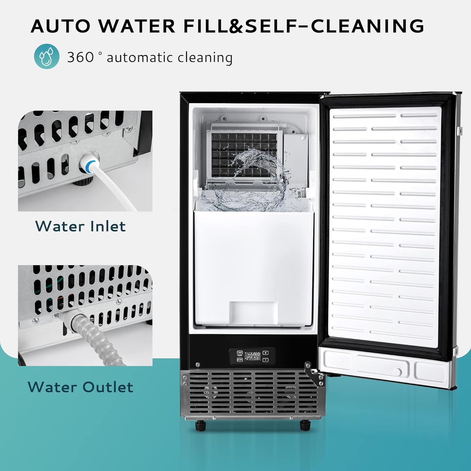 EUHOMY Commercial Under Counter Ice Maker Machine,80 Lb/Day Auto-Cleaning & 24H Timer, Gravity Drainage,Stainless Steel Built-in Freestanding Ice Maker, 24 Lb Storage, Ideal for Commercial & Home Use