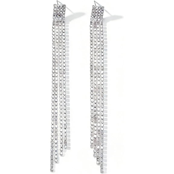 Women's rhinestone earrings, sparkling silver pendant earrings, women's long chandelier earrings, tassel lightweight stud earrings, cubic zirconia (KE025S-W)