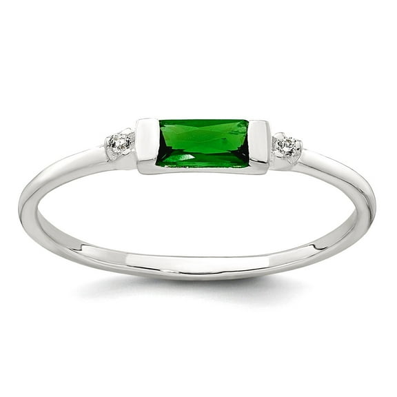 1.2mm 925 Sterling Silver Polished Green and White Rectangular Cubic Zirconia Ring Size 6 Ring for Women