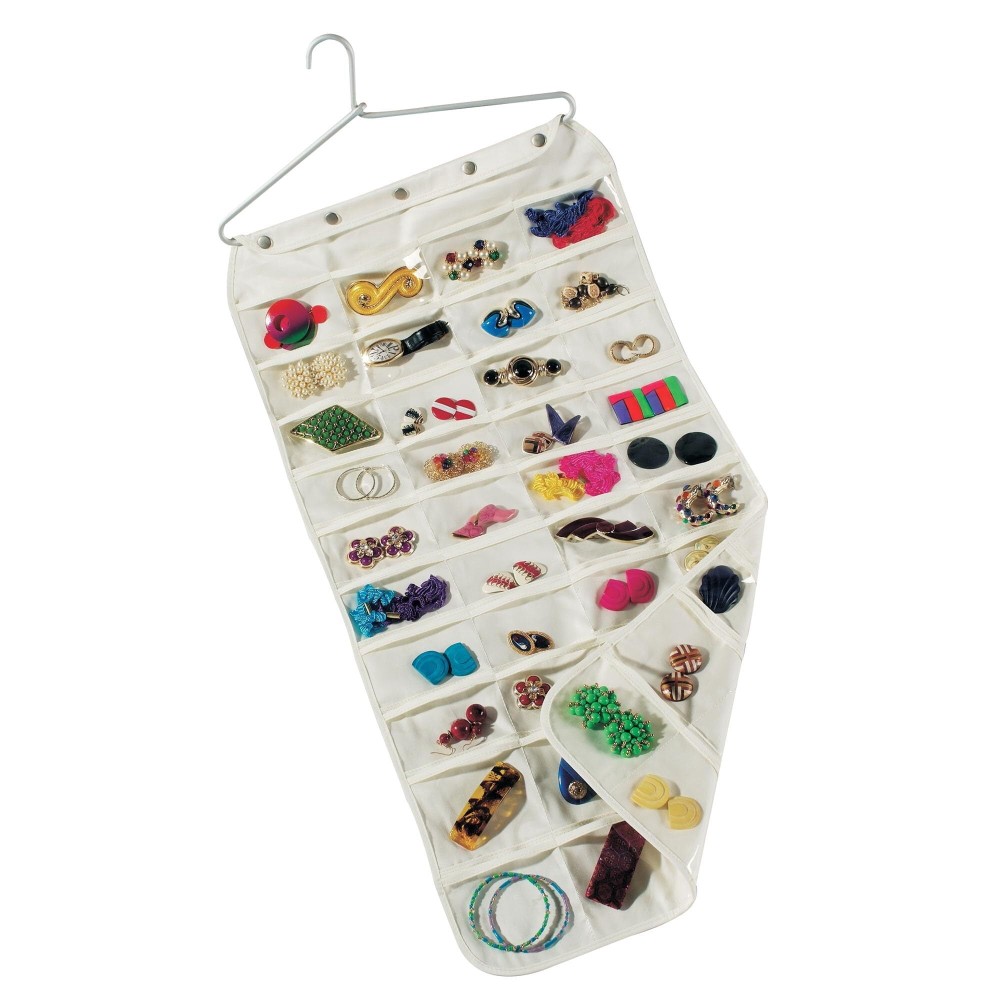 80-Pocket Hanging Jewelry and Accessories Organizer, Natural Canvas,White, 5"