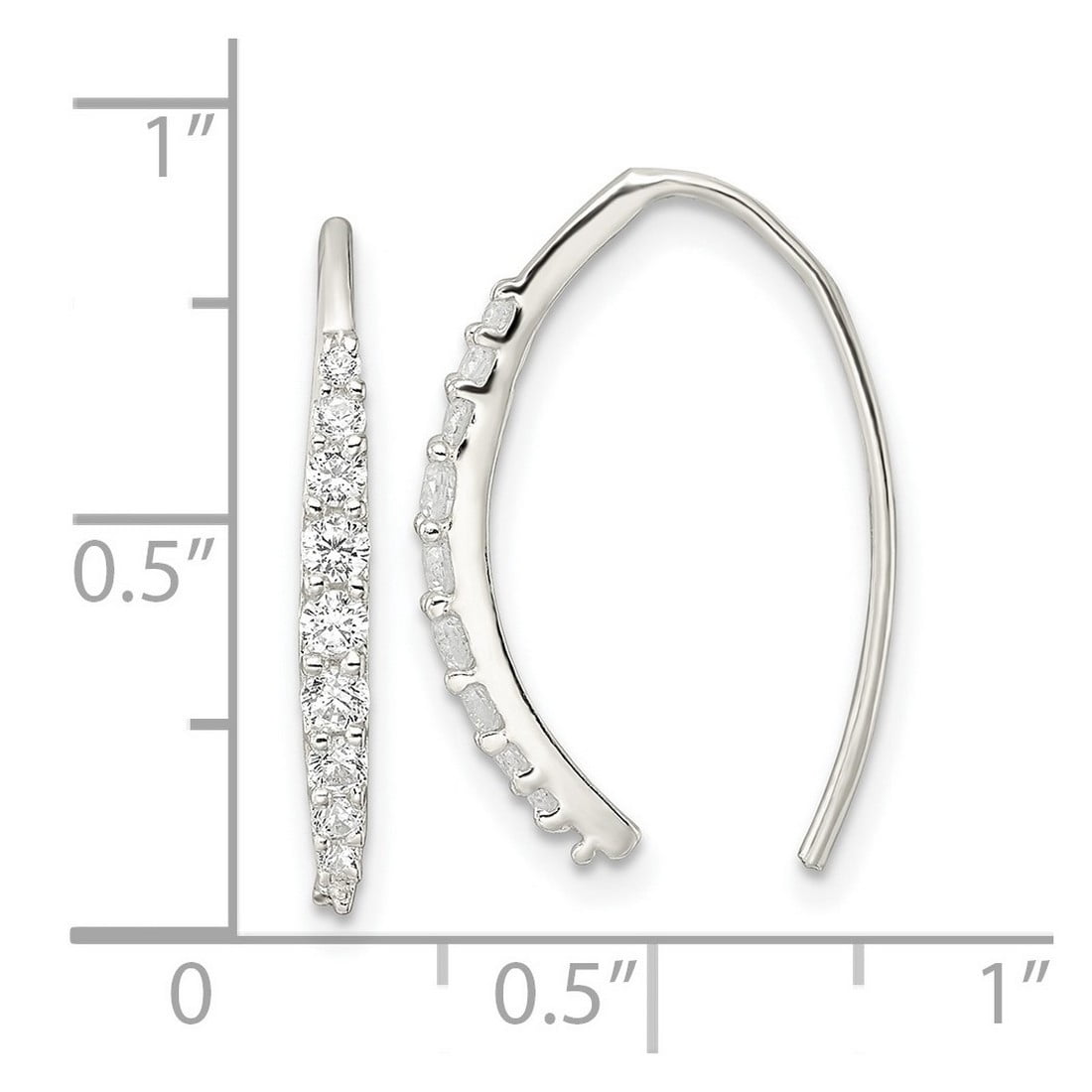 925 Sterling Silver Polished Cubic Zirconia Threader Earrings 20.3x2.3mm Wide Stud Earring for Women