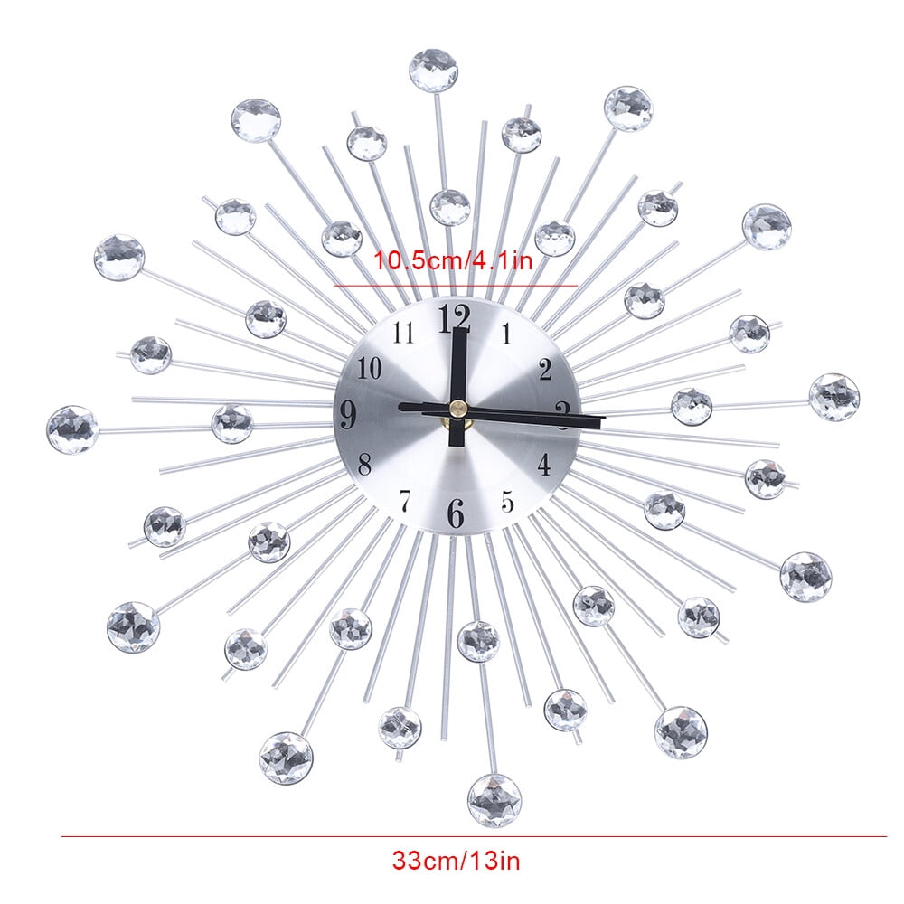 DENEST Wall Clock with K9 Crystal & Metal Hands,13" Silent Quartz,Wall-Mount, Silver,Modern Home & Office Decor, Ideal Gift