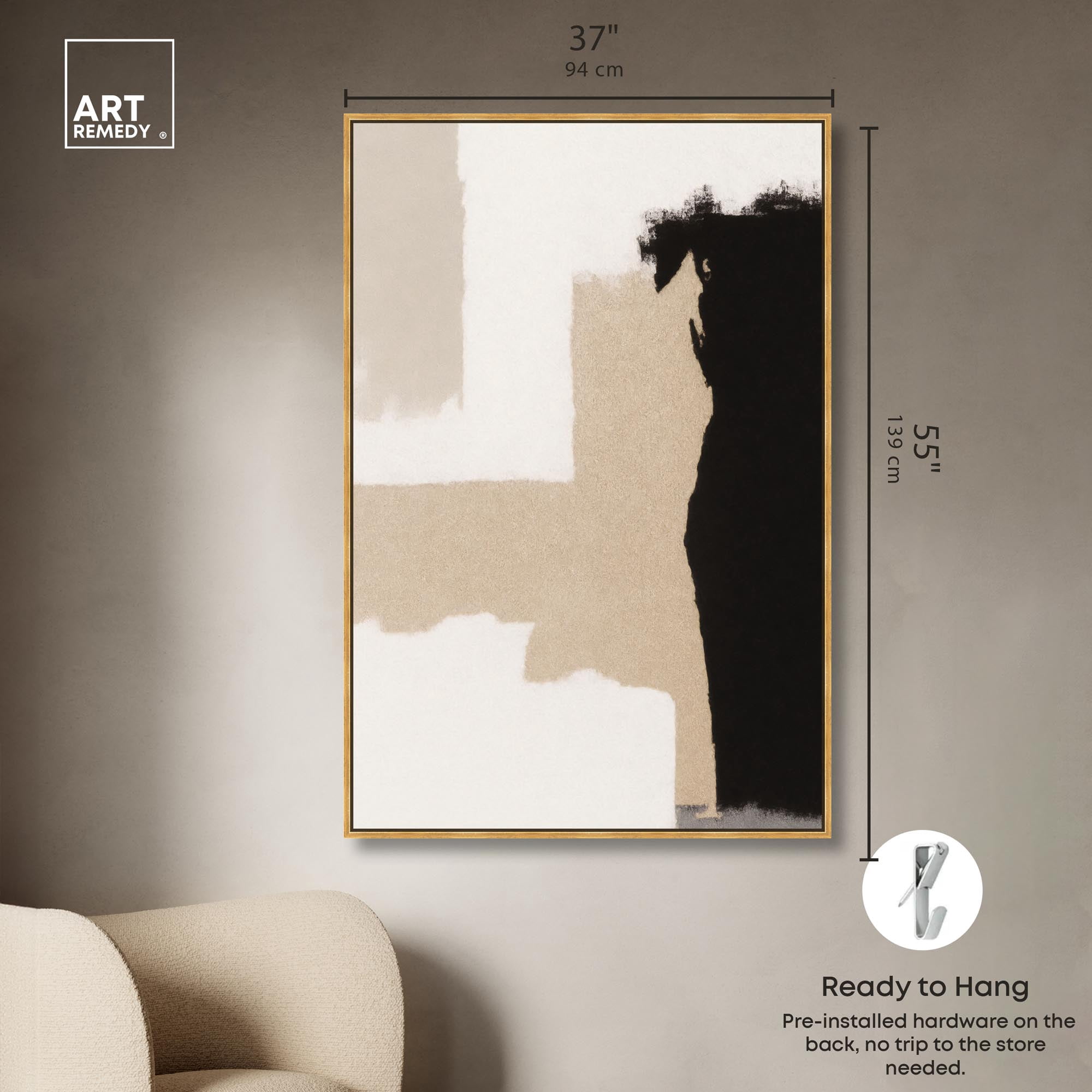 Earth and Ink III Canvas Neutral Wall Decor by Art Remedy, Gold Frame, 36 x 54
