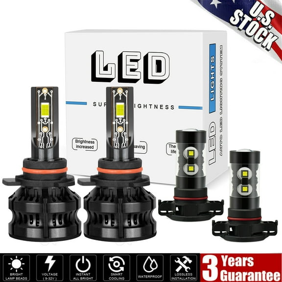 For 2014 2015 GMC Sierra 1500 6000K 9012 LED Headlight   5202 Fog Light Bulbs 4x