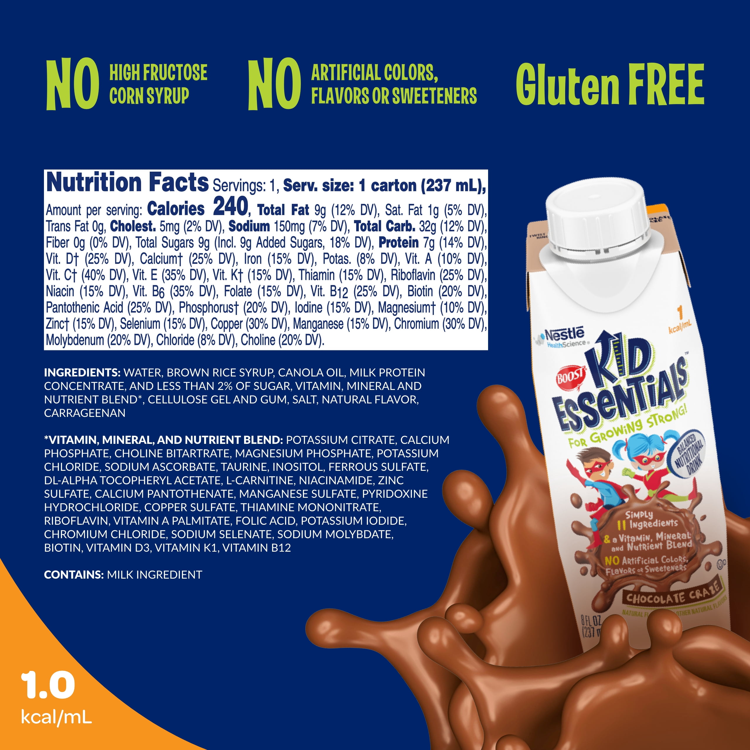 Boost Kid Essentials 1.0 Chocolate Craze, 8 Fl oz, 24ct