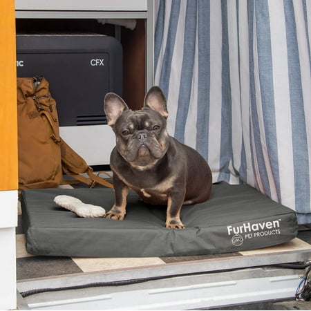 UPC: 0842229120707 | FurHaven Pet Products Oxford Indoor/Outdoor Deluxe Cooling Gel Top Pet Bed for Dogs & Cats – Stone Gray Medium