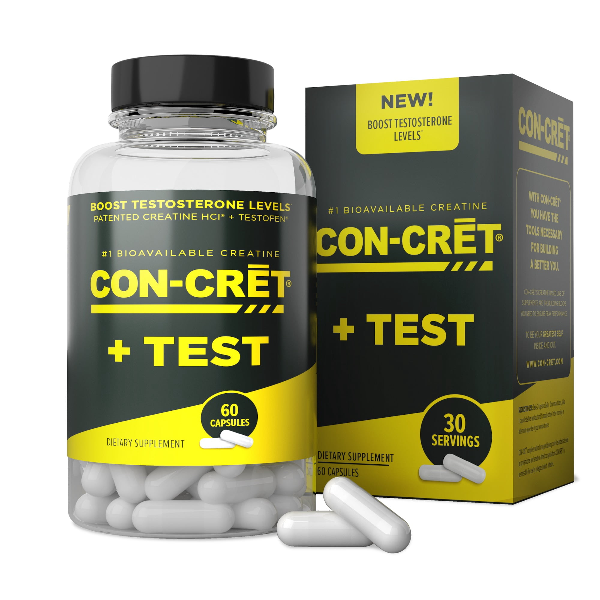 CON-CRET + TEST, Creatine HCl with Testofen, Boost Testosterone Levels, 60 Capsules, Men's Health