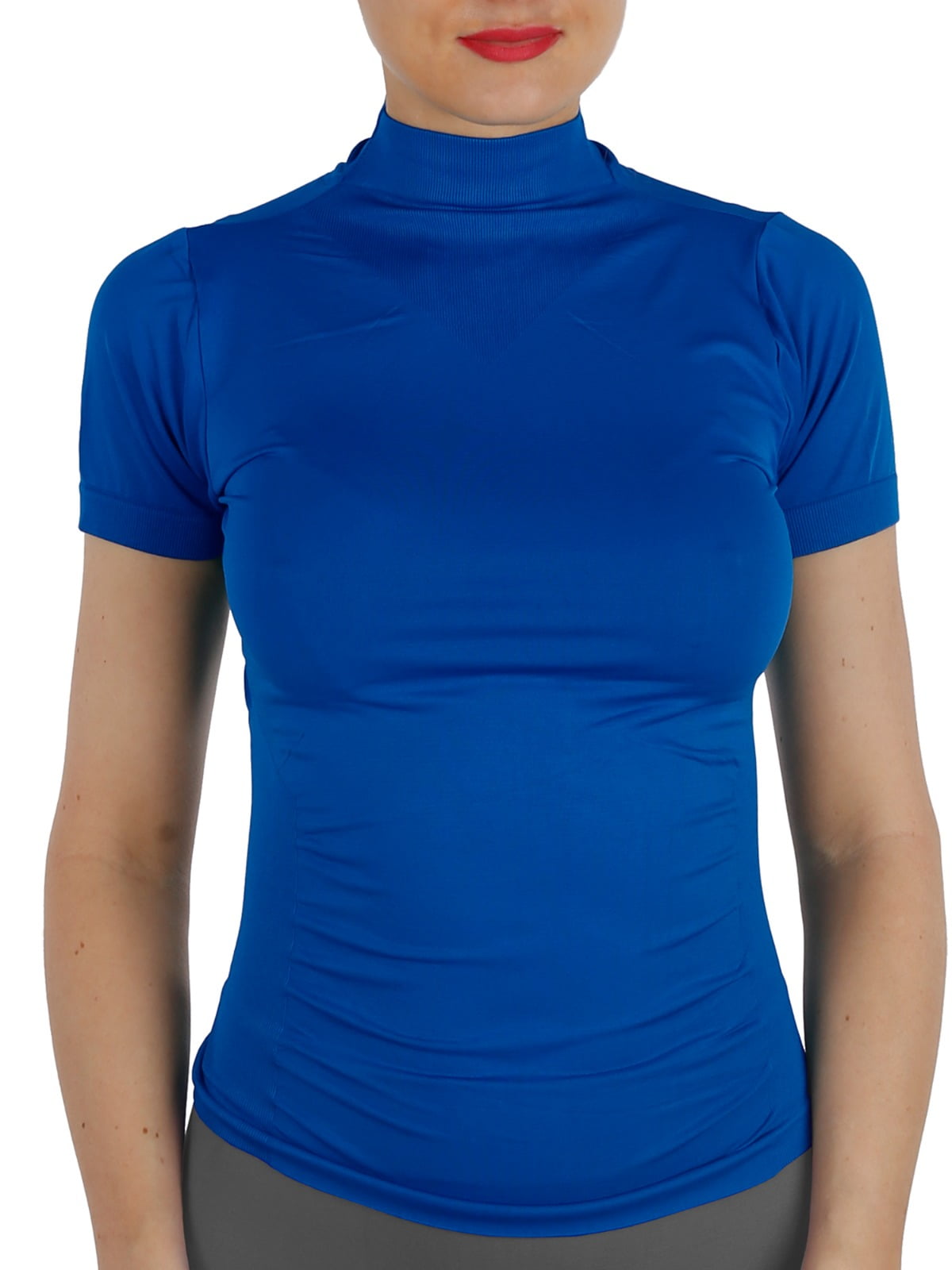 AllyCat Women Short Sleeves Mock Neck Turtleneck Top Stretchy Side ...