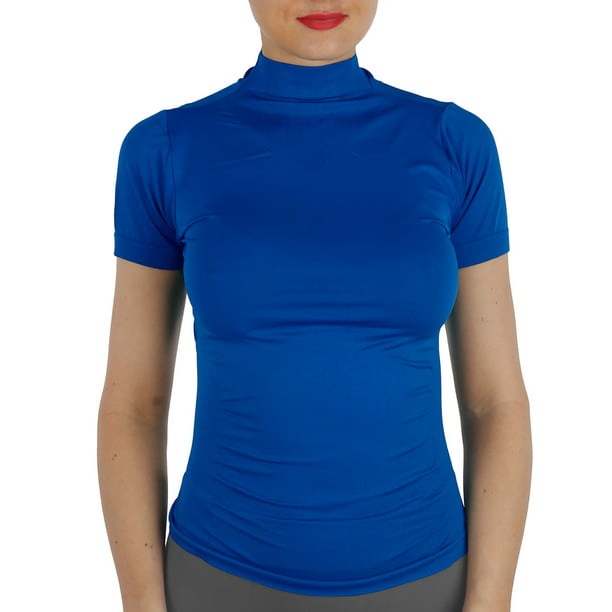 AllyCat - AllyCat Women Short Sleeves Mock Neck Turtleneck Top Stretchy ...