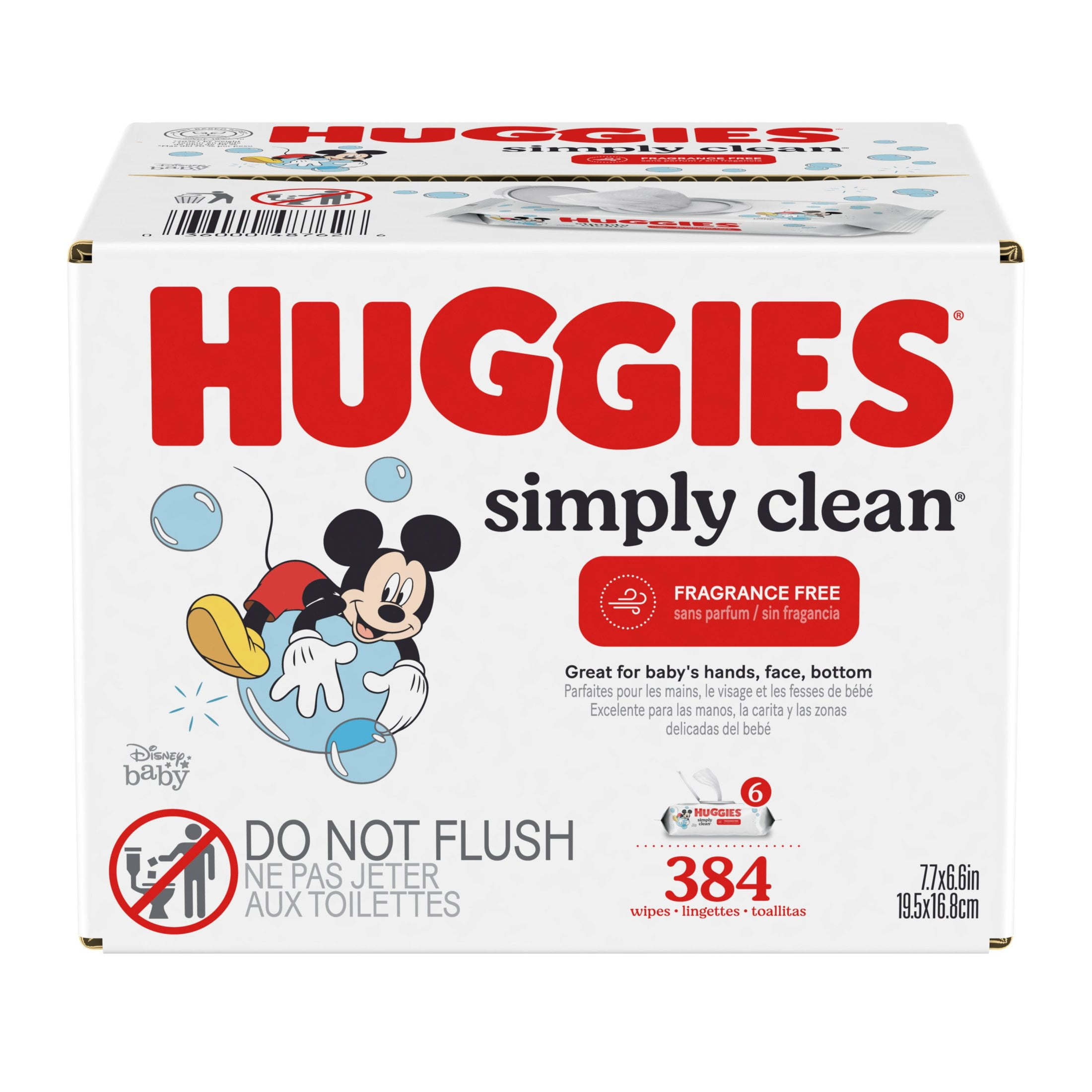 Huggies Simply Clean Unscented Baby Wipes, 6 Flip-Top Packs (384 Wipes Total)