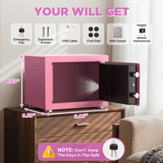 BESAFETY 0.25 Feet Cubic Safe Box, Money Lock Safes with Digital Keypad, USB Cable and Sensor Light, Security Safe for Home Office Hotel (Pink)