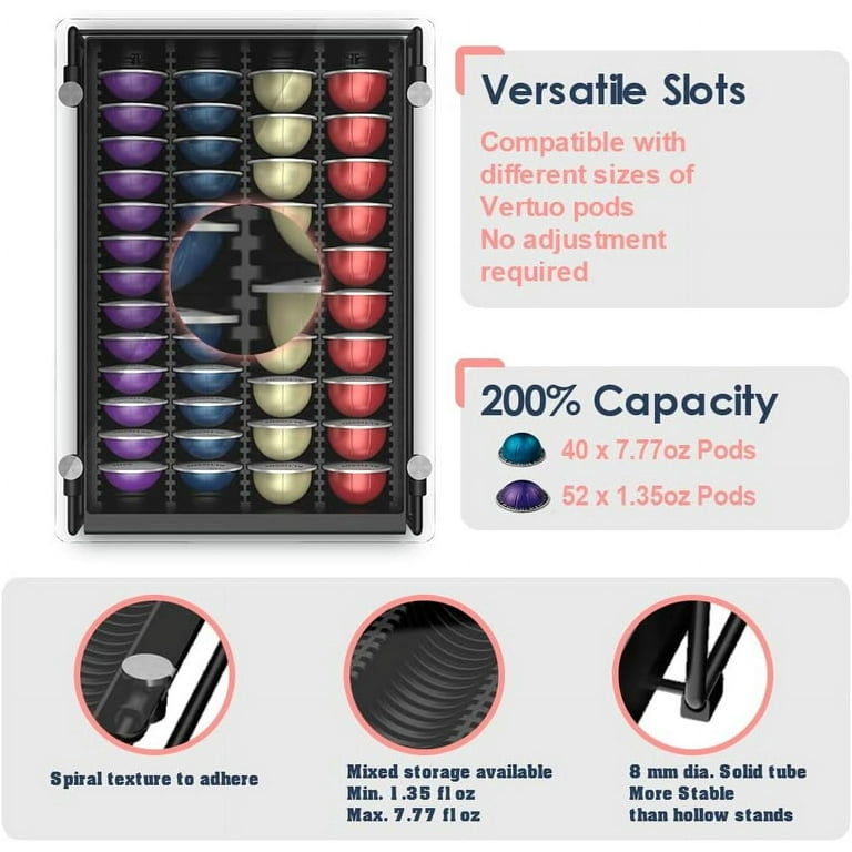 EVERIE Crystal Tempered Glass Top Organizer Drawer Holder Compatible with  Nespresso Vertuo Capsules, Compatible with 40 Big or 52 Small Vertuoline  Pods, 12'' Wide by 16.5'' Deep by 3.5'' High 