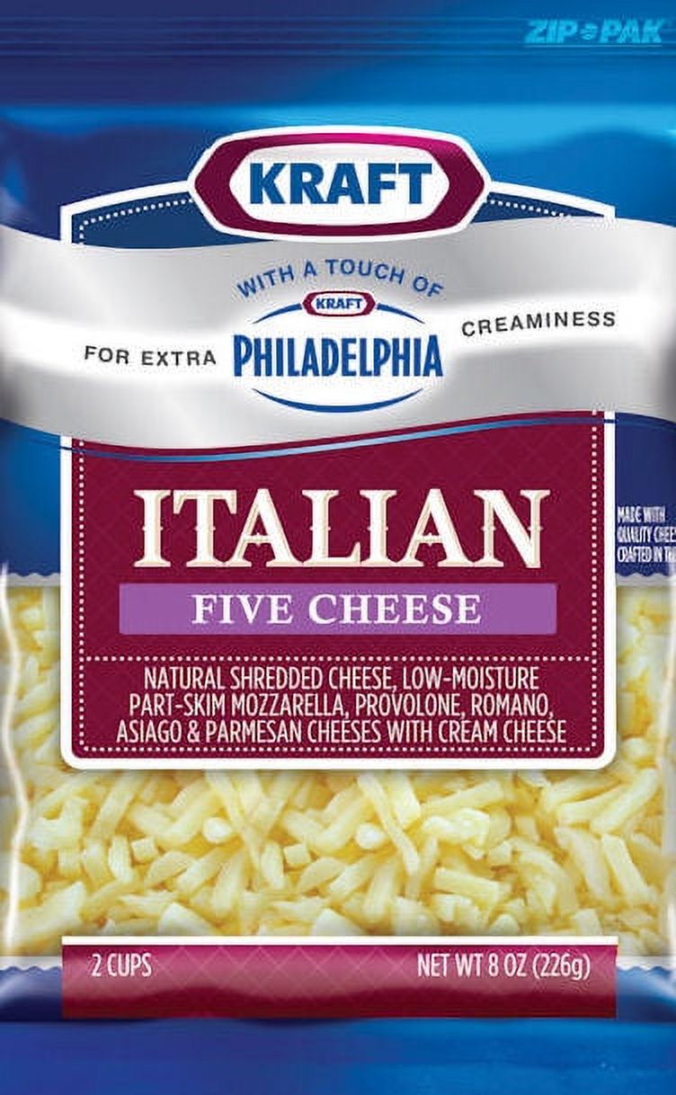 Kraft Natural Cheese Italian Five Cheese with Touch Of Philadelphia Shredded Cheese, 8 Oz. - image 2 of 2