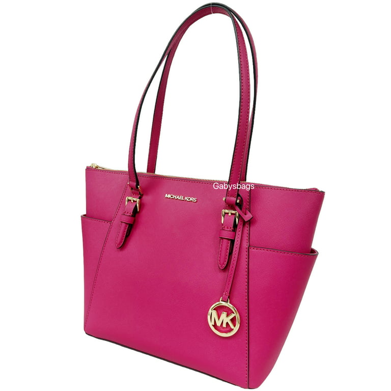 Michael Kors, Bags, Michael Kors Charlotte Large Leather Topzip  Totecarmine Pink