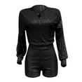 thumbnail image 3 of Skinny Slim Fit Sequin Crew Neck Long Sleeve Rompers,Women's Split Shorts Jumpsuit, 3 of 4