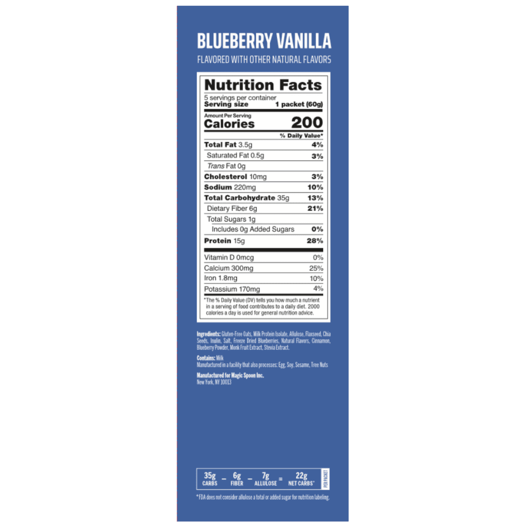Magic Spoon Blueberry Vanilla Oatmeal 5 CT 10.5oz Box