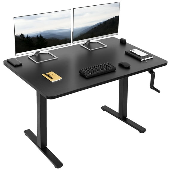 VIVO Manual 48" x 30" Stand Up Desk, Black Table Top, Black Frame