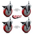 thumbnail image 2 of 5 Inch Red Polyurethane ½ Inch Threaded Stem Caster Set with Brake, 2 of 2