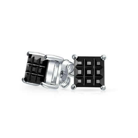 Bling Jewelry Square Black Cz Stud Earrings Mens Invisible Cut Square Black Cz Stud Earrings Mens Invisible Cut Checkerboard 925 Sterling Silver 7mm