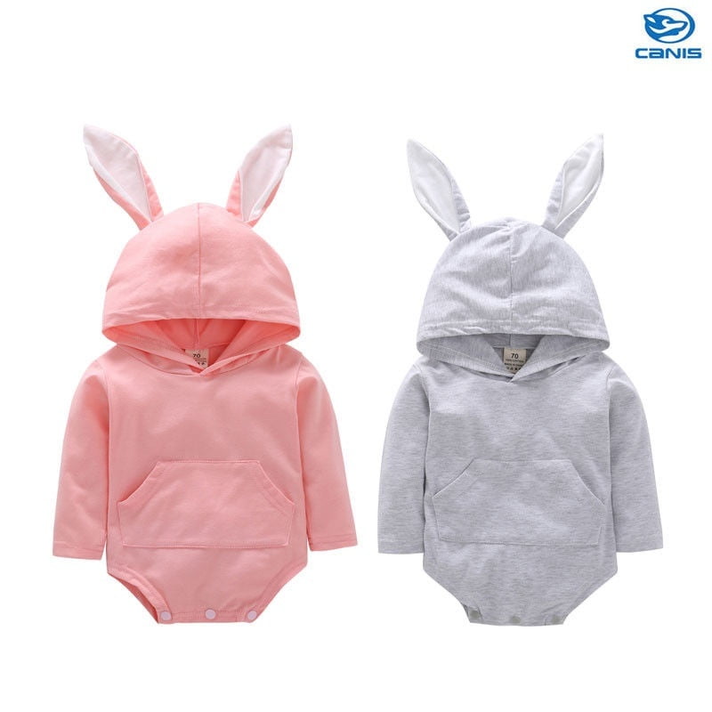 Infant Baby Boy Girl Rabbit Ears Hooded Romper Jumpsuit Outfits Bunny Clothes 