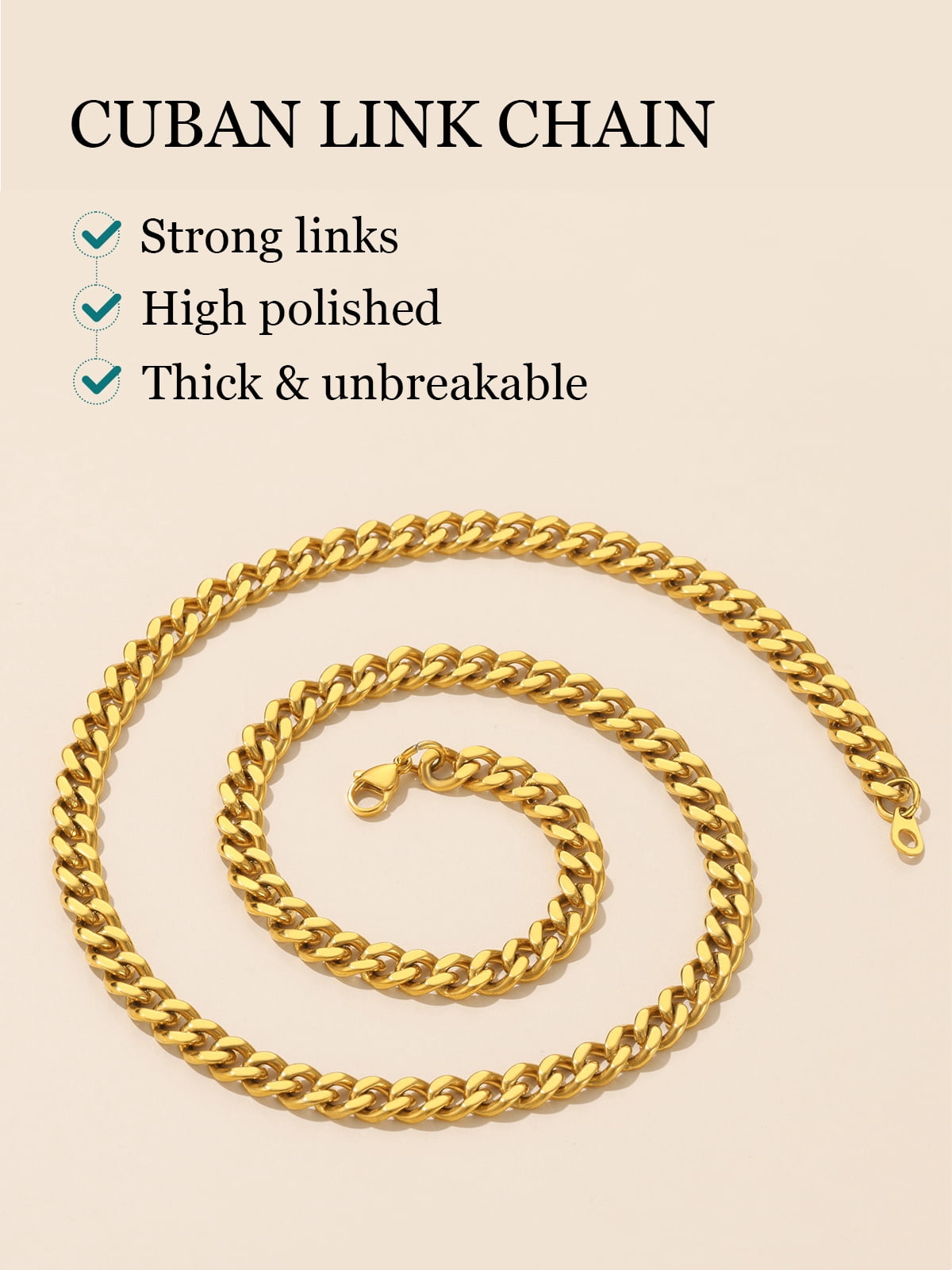FaithHeart Cuban Link Chain Necklace for Men Stainless Steel Gold Plated Jewelry Gift with Card To My Son Birthday Christmas Graduation 7mm 20"