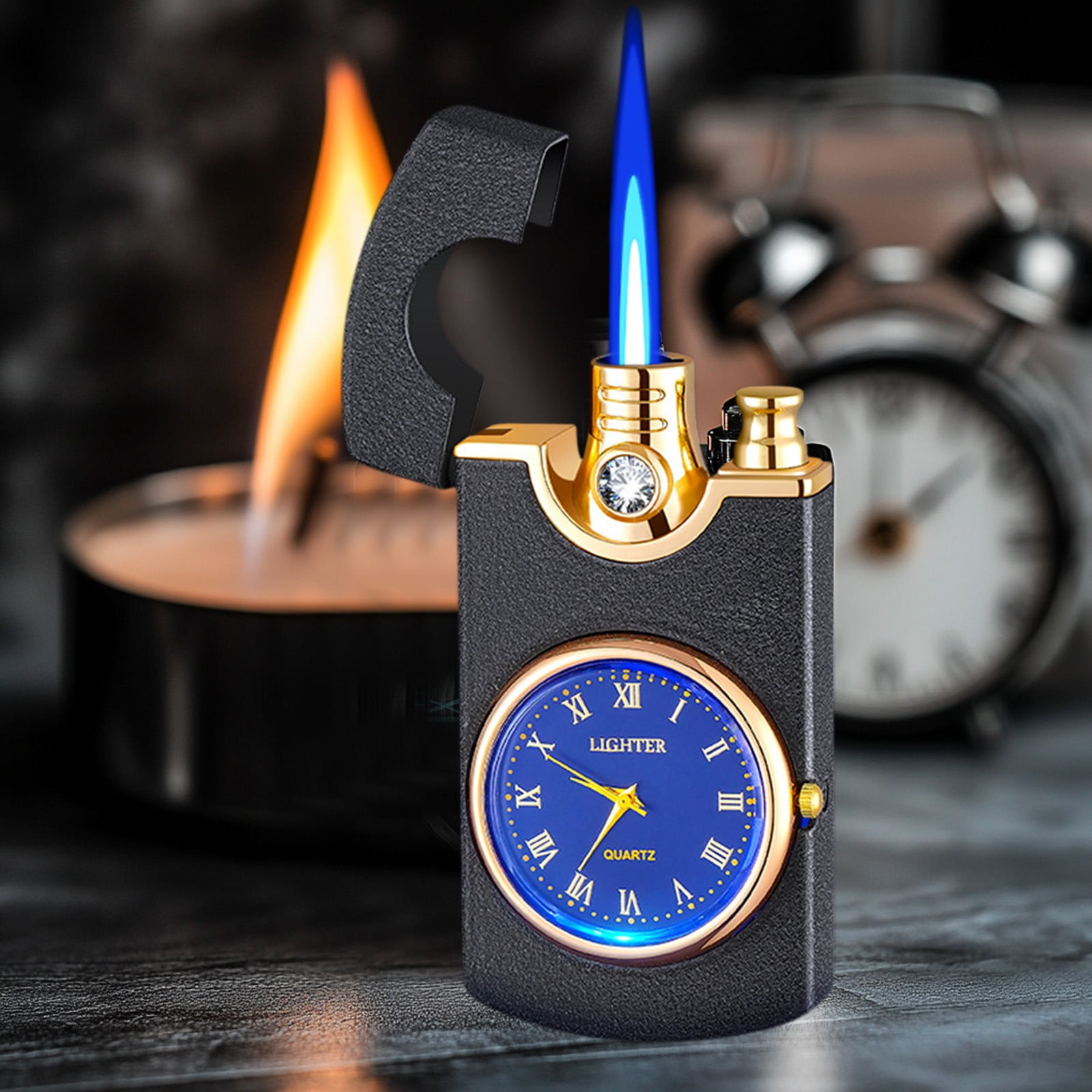 Weloille Watch Style Inflatable Lighter Metal Cool Flash Light Cigarette Lighter Windproof Refillable Portable Lighter Compact Creative Lighter for Outdoor Camping Travel Daily Use