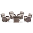 thumbnail image 2 of PARKWELL 5-Piece Outdoor Patio Furniture High Back Conversation Set with Swivel Glider Chairs and Fire Pit Table,50,000 BTU,Luxury 6" Thick Cushions,Wicker Patio Set for Deck, Backyard,Brown/Beige, 2 of 11