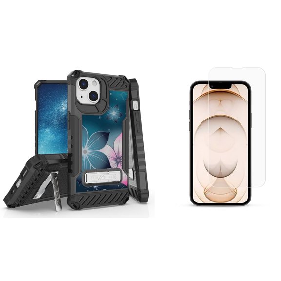 Bemz iPhone 13 Mini Bundle: Tri Shield Military Grade Armor Rugged Case (Cheetah), Premium Glass Screen Protectors (2-Pack)