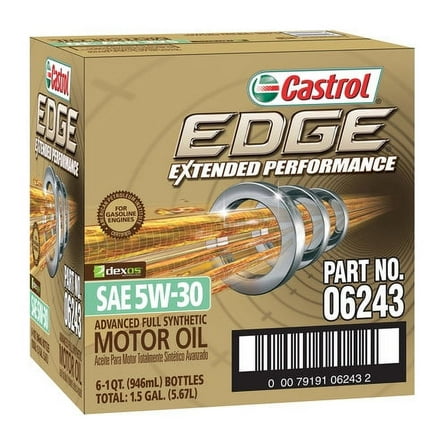 Castrol 06243 EDGE 5W-30 Extended Performance Synthetic Motor Oil - 1 Quart Bottle, (Pack of 6)