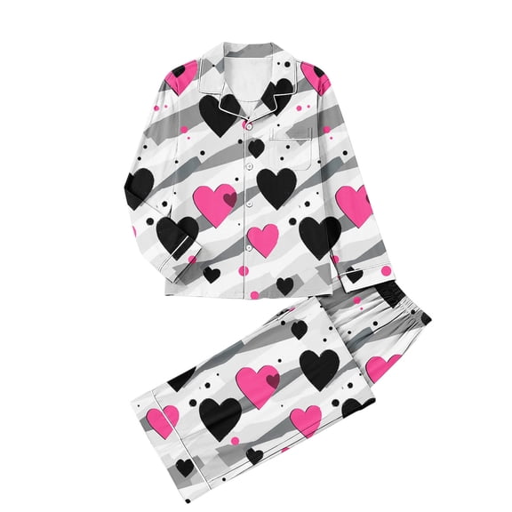 FDGIU ‌‌‌‌Women Plus Size Valentine Pajama Set - Long Sleeve Printed Sleepwear Loungewear